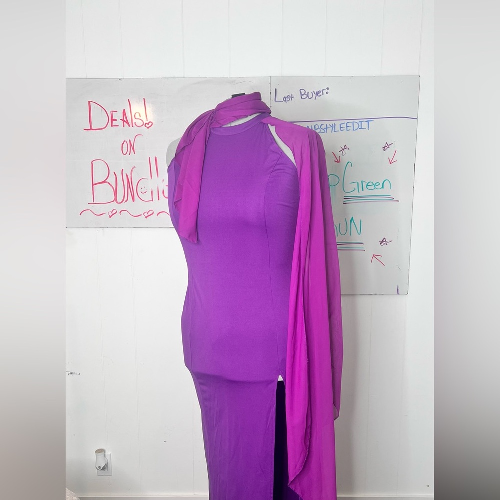 Purple Halter Dress with off shoulder train